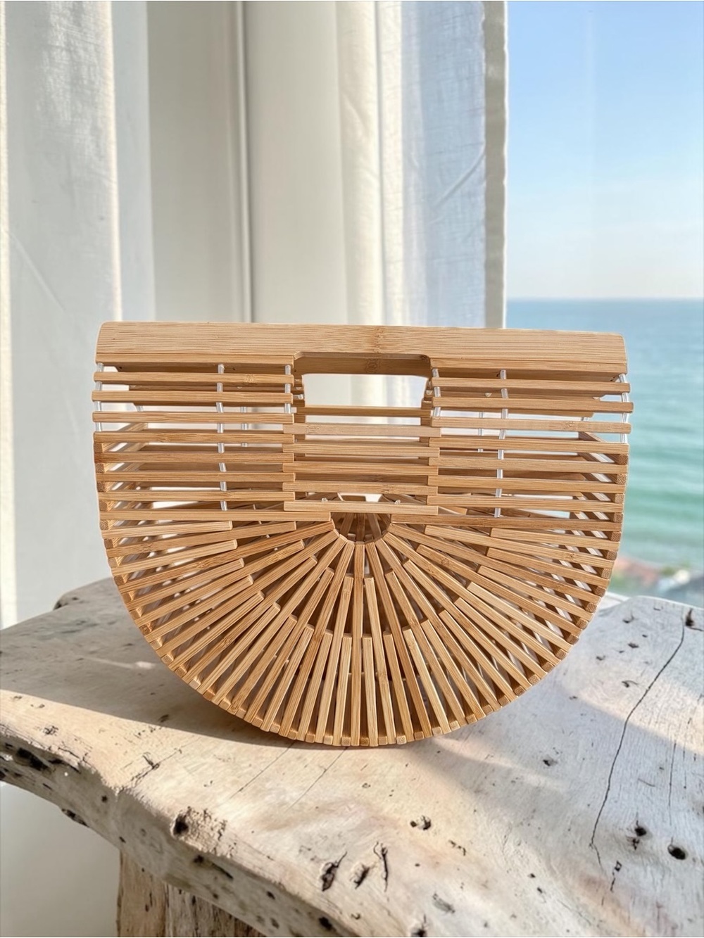Natural Bamboo Semi-Circle Birdcage Arch Clutch Bag